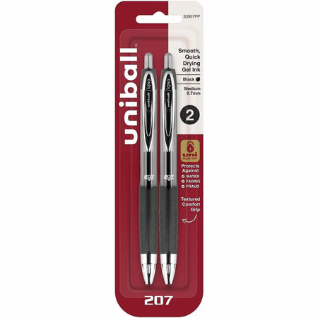 uniball&#8482; 207 Gel Pen - 0.7 mm Medium Pen Point - Refillable - Retractable - Black Ink - Gel-based - 2 / Pack