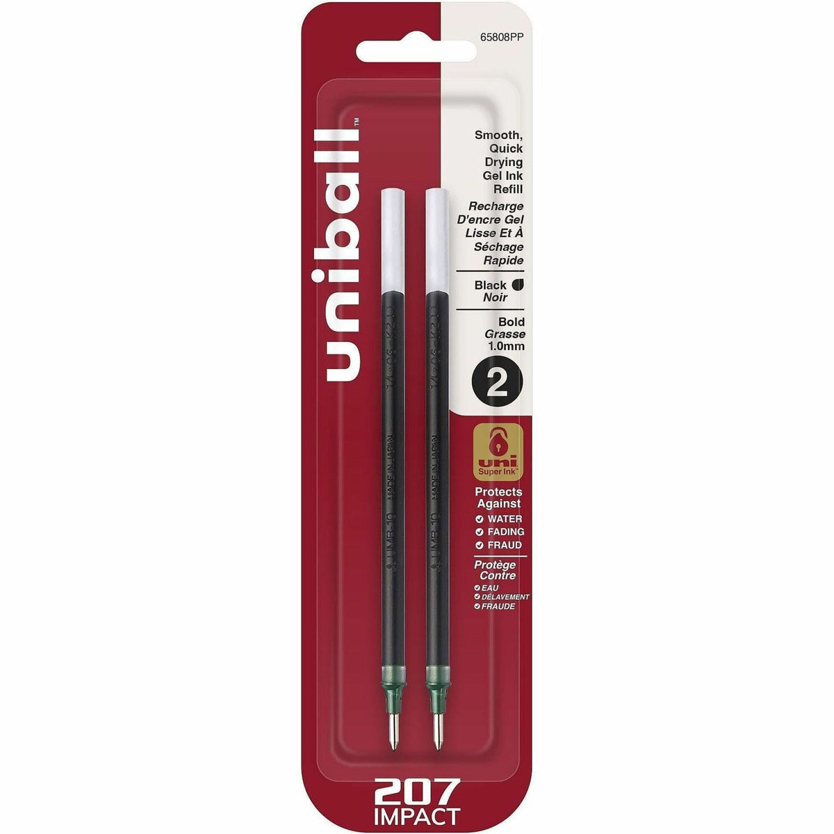 uniball&#8482; 207 Impact Gel Pen Refill - 1 mm , Bold Point - Black Ink - Acid-free, Water Resistant, Fade Resistant, Super Ink - 2 / Pack