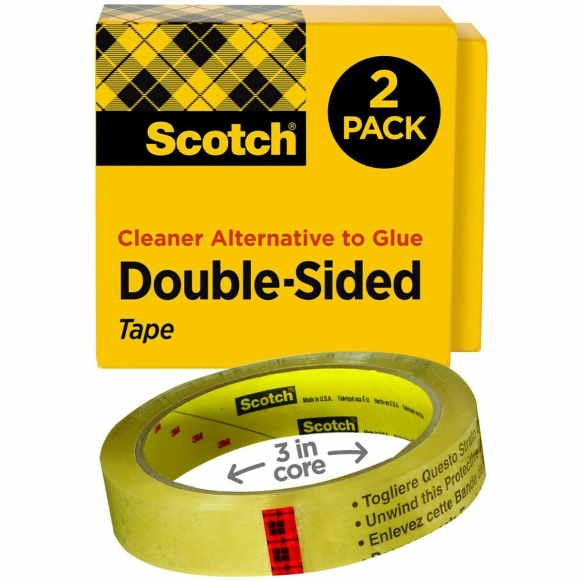 Scotch Permanent Double-Sided Tape - 3/4"W - 36 yd Length x 0.75" Width - 3" Core - Clear - Long Lasting - For Attaching, Mounting - 2 / Pack