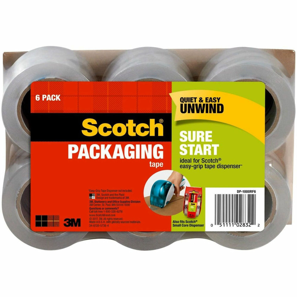 Scotch Sure Start Packaging Tape - 22.20 yd Length x 1.88" Width x 2.6 mil Thickness - 1 1/2" Core - Clear - Synthetic Rubber Resin - 6 / Pack