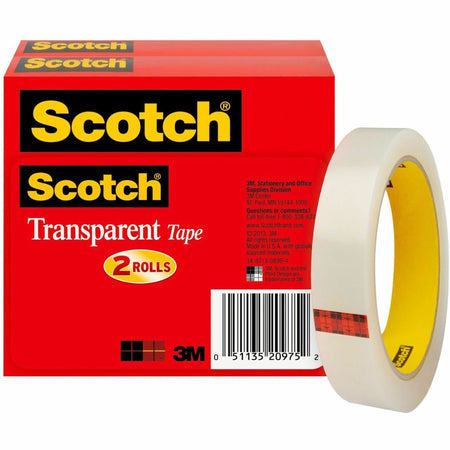 Scotch Transparent Tape - 3/4"W - 72 yd Length x 0.75" Width - 3" Core - Clear - Long Lasting - For Sealing, Label Protection, Wrapping, Mending - 2 / Pack