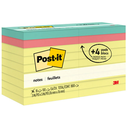 Post-it® Original Notepads: 3x3 Square 100 Sheets Canary Yellow - Adhesive Notes & Dispensers