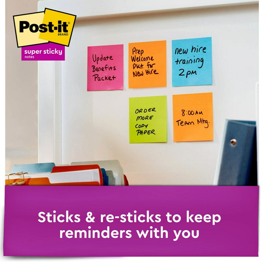 Post-it® Super Sticky Dispenser Notes - Energy Boost Color Collection - 900 - 3" Flag/Note Width x 3" Flag/Note Length - Square - 90 Sheets per Pad - Unruled - Vital Orange, Tropical Pink, Sunnyside - Paper - Self-adhesive, Repositionable - 10 / Pack
