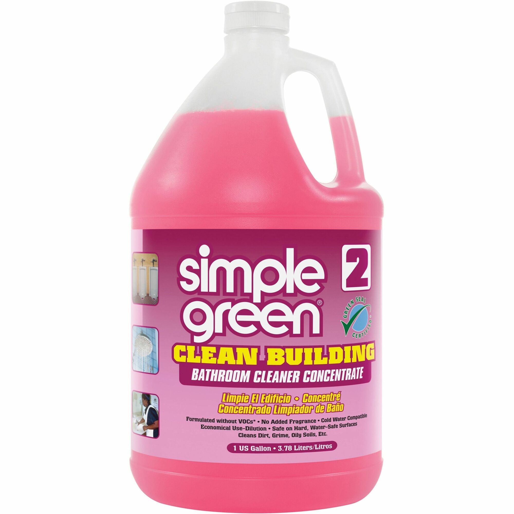 Simple Green Clean Building Bathroom Cleaner - For Bathroom - Concentrate - Liquid - 128 fl oz (4 quart) - Non-flammable, Fragrance-free - Pink - 1 Each