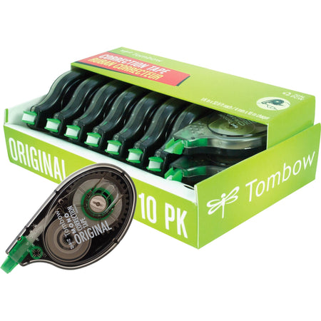 Tombow Original Mono Correction Tape - 0.16" Tape Width x 32.83 ft Tape Length - 1 Line(s) - White Tape - Ergonomic Dispenser - Acid-free, Non-refillable - White - 10 / Pack