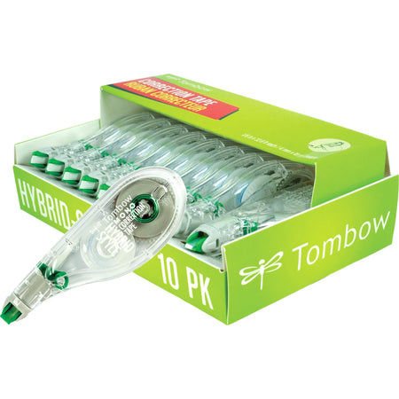 Tombow Mono Hybrid-Style Correction Tape - 0.16" Tape Width x 32.83 ft Tape Length - 1 Line(s) - White Tape - Ergonomic Dispenser - Acid-free, Non-refillable, Retractable, Pivoting Head - White - 10 / Pack