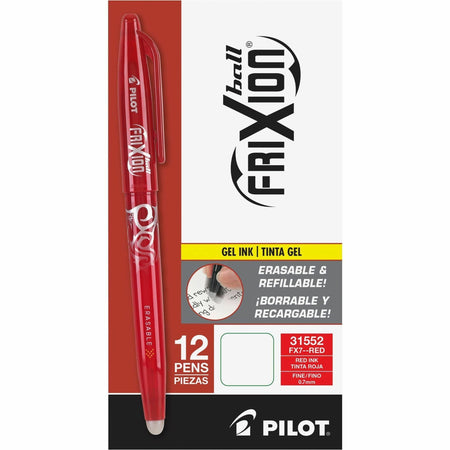Pilot FriXion Ball Erasable Gel Pens - 0.7 mm Fine Pen Point - Erasable - Red Ink - Gel-based - Red Barrel - 1 Dozen