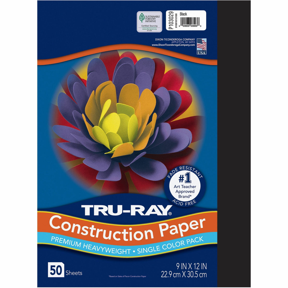 Tru-Ray Construction Paper - 12" Width x 9" Length - Black - Sulphite - 50 / Pack
