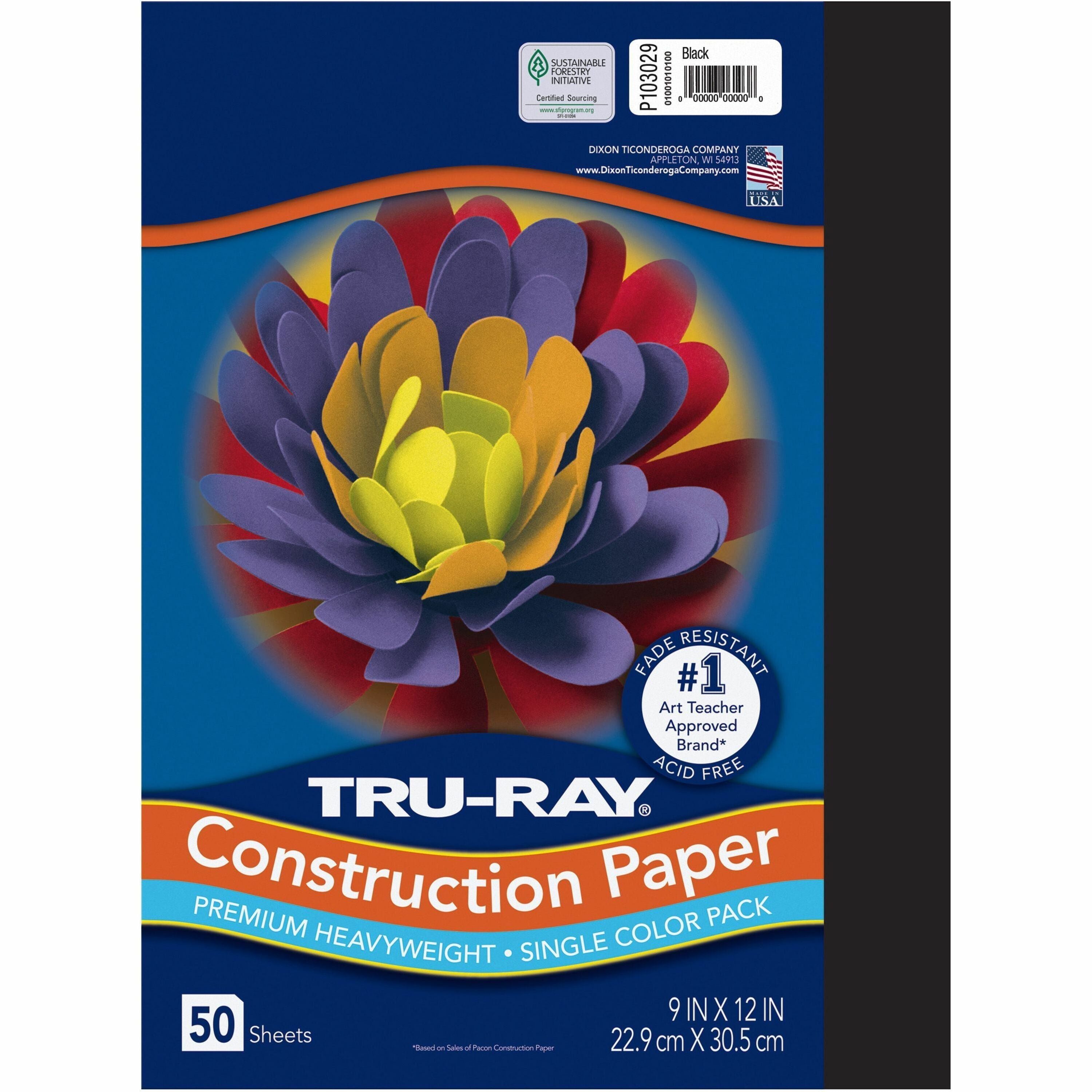 Tru-Ray Construction Paper - 12" Width x 9" Length - Black - Sulphite - 50 / Pack