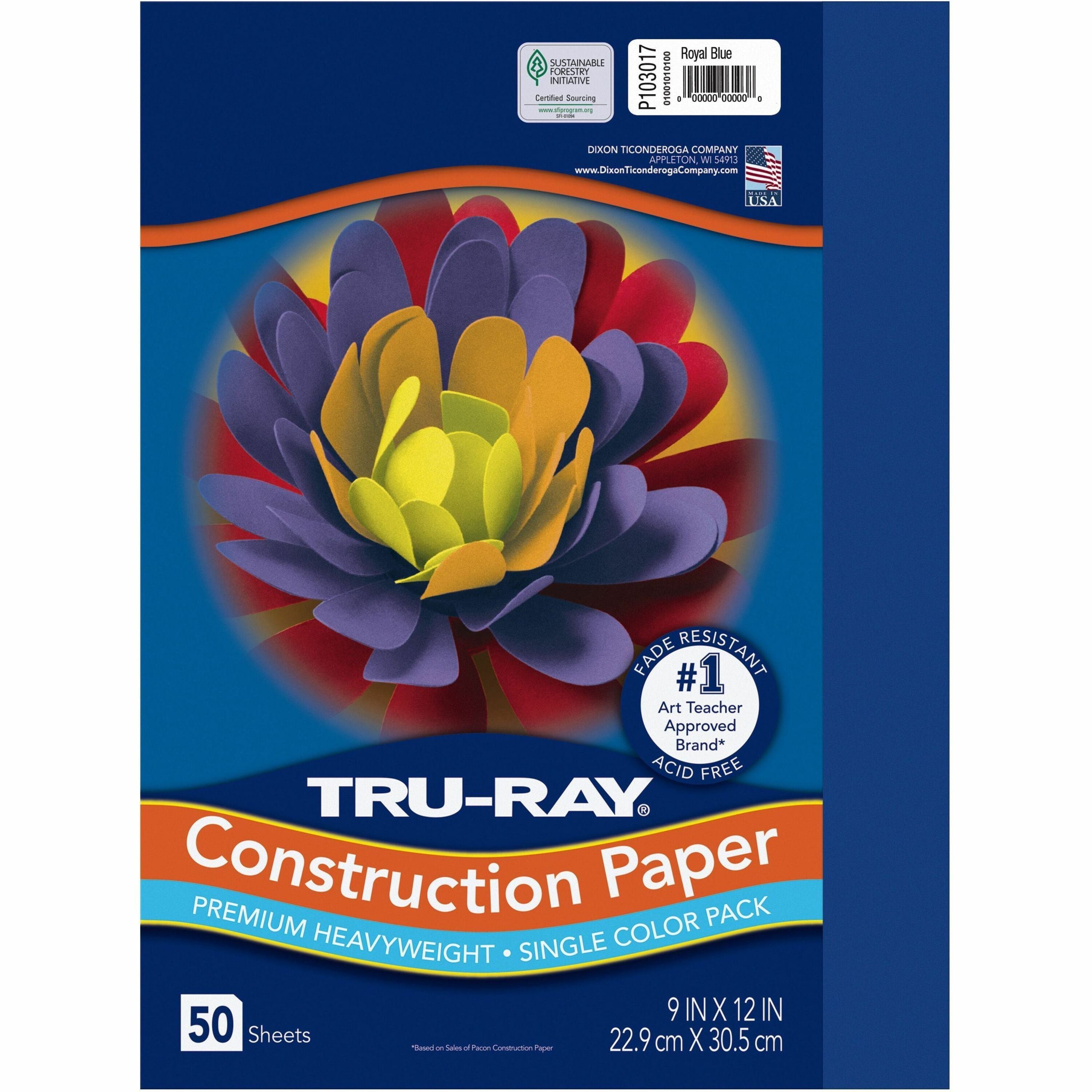 Tru-Ray Heavyweight Construction Paper - 12" Width x 9" Length - Royal Blue - Sulphite - 50 / Pack