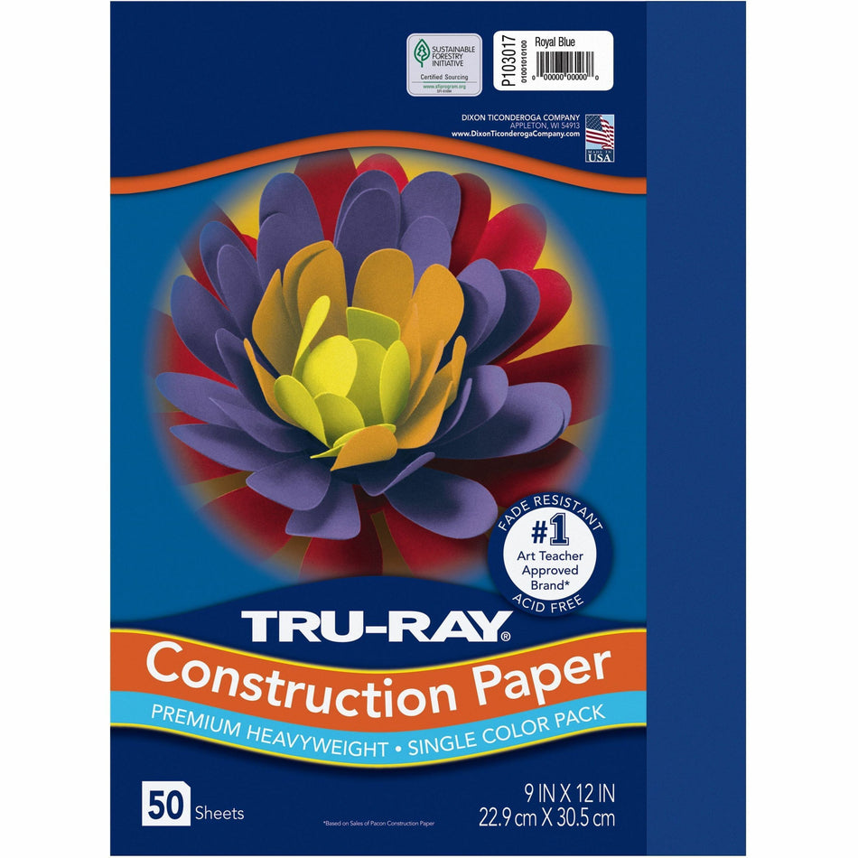 Tru-Ray Heavyweight Construction Paper - 12" Width x 9" Length - Royal Blue - Sulphite - 50 / Pack