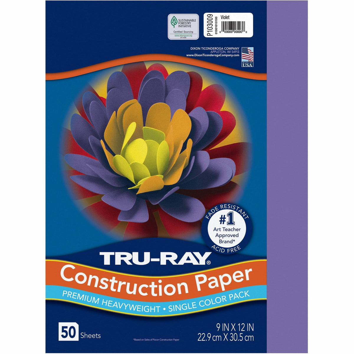 Tru-Ray Heavyweight Construction Paper - 0.50" Height x 12" Width x 9" Length - Violet - Sulphite - 50 / Pack