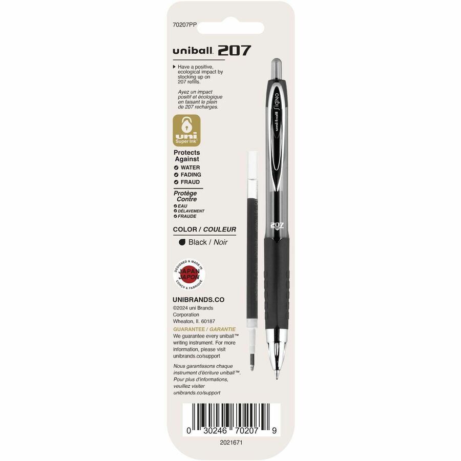 uniball&#8482; 207 Gel Pen Refill - 0.70 mm , Medium Point - Black Ink - Super Ink - 2 / Pack