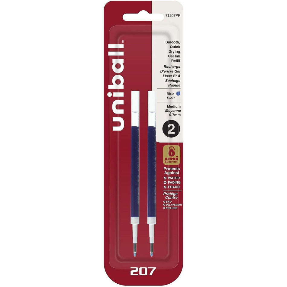 uniball&#8482; 207 Gel Pen Refill - 0.70 mm , Medium Point - Blue Ink - Super Ink - 2 / Pack