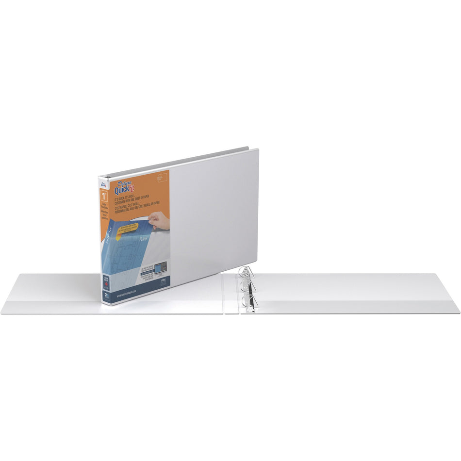 QuickFit D-ring Ledger Binder - 1" Binder Capacity - Ledger - 11" x 17" Sheet Size - Fastener(s): D-Ring - Pocket(s): 1, Internal - White - Recycled - Label Holder, Clear Overlay, Heavy Duty - 1 Each
