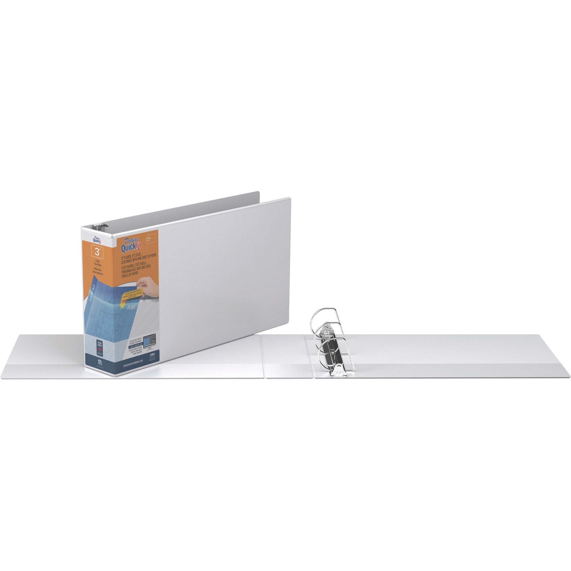 QuickFit D-ring Ledger Binder - 3" Binder Capacity - Ledger - 11" x 17" Sheet Size - Fastener(s): D-Ring - Pocket(s): 1, Internal - White - Recycled - Label Holder, Clear Overlay, Heavy Duty - 1 Each