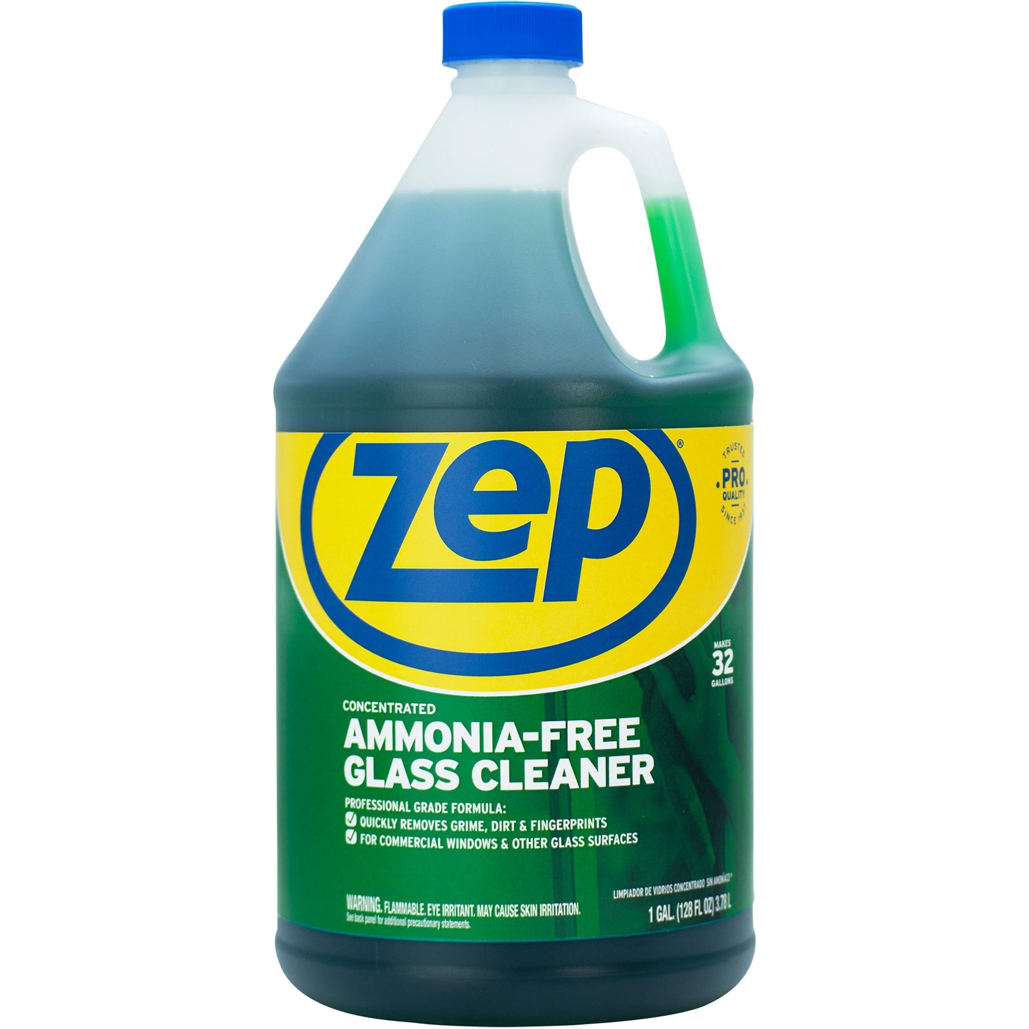 Zep Glass Cleaner Concentrate - For Glass - Concentrate - 128 fl oz (4 quart) - Non-streaking, Ammonia-free, Disinfectant - Green - 1 Each