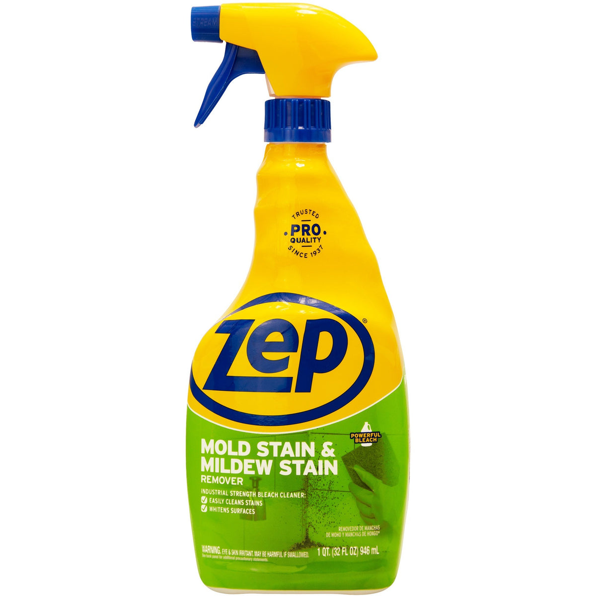 Zep No-Scrub Mold/Mildew Remover - For Tile, Fiberglass, Grout - 32 fl oz (1 quart) - Recommended For: Stain Remover - Disinfectant - Blue - 1 Each