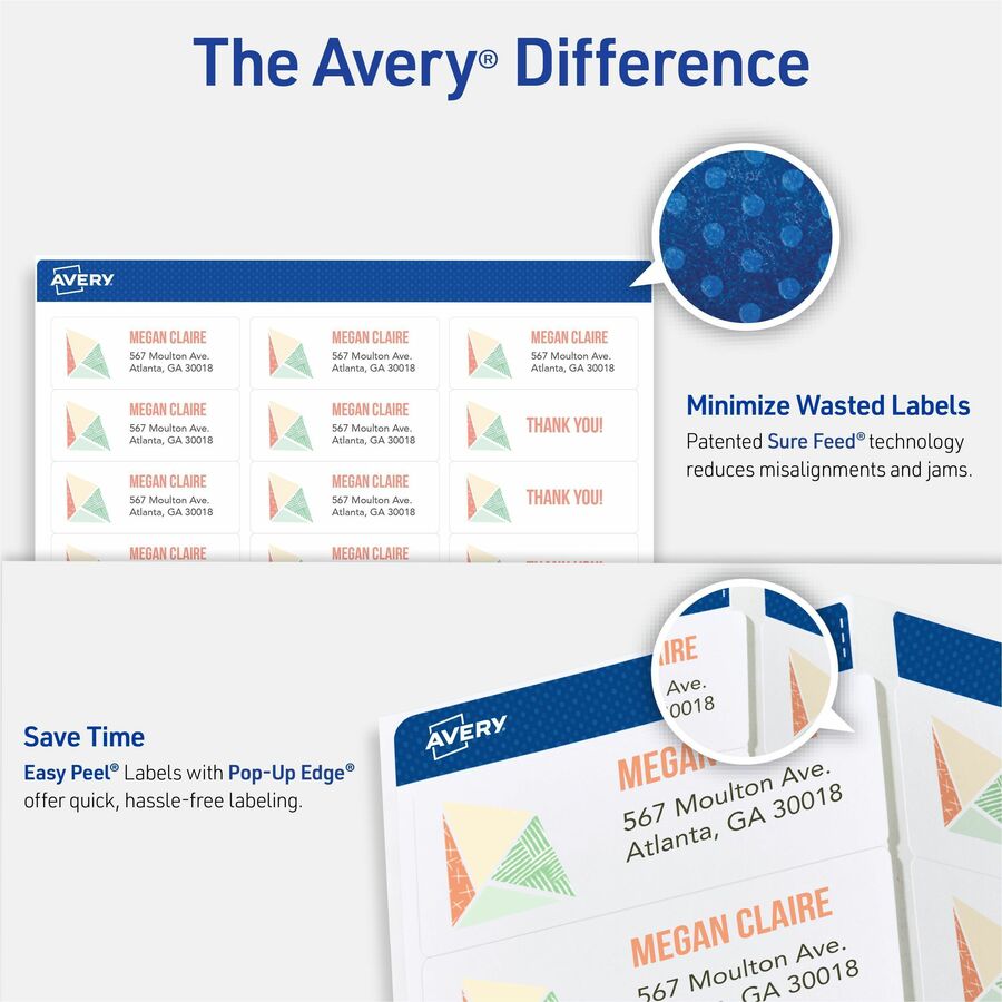 Avery®  Easy Peel Inkjet Return Address Labels - 2/3" Width x 1 3/4" Length - Permanent Adhesive - Rectangle - Inkjet - White - Paper - 60 / Sheet - 25 Total Sheets - 1500 Total Label(s) - 1500 / Pack