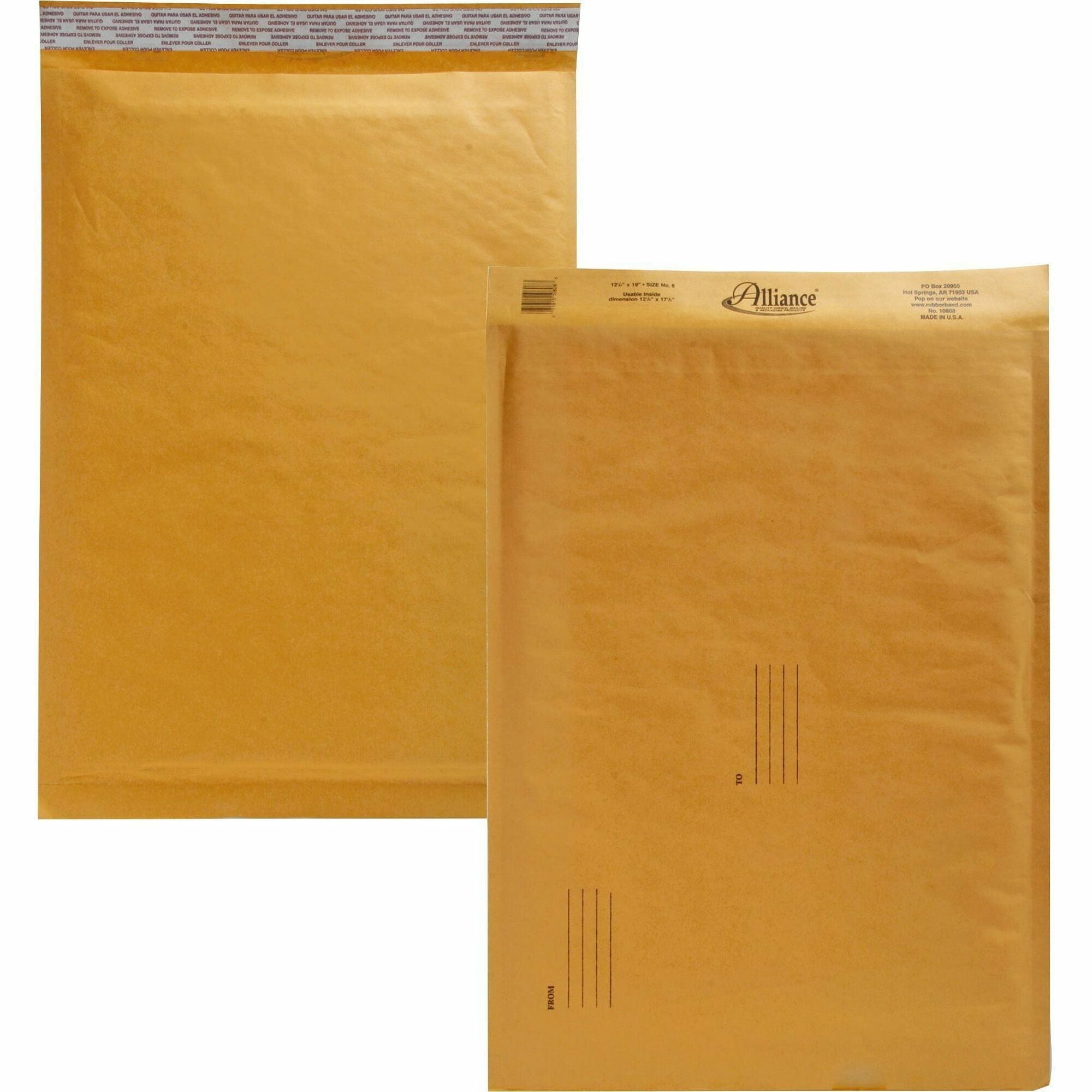 Alliance Rubber Kraft Bubble Mailers - Bubble - #6 - 12 1/2" Width x 19" Length - Peel & Seal - Kraft - Paper - 25 / Carton