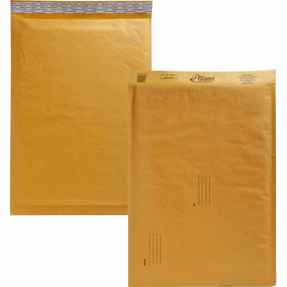 Alliance Rubber Kraft Bubble Mailers - Bubble - #6 - 12 1/2" Width x 19" Length - Peel & Seal - Kraft - Paper - 25 / Carton