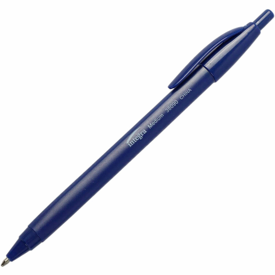 Integra Triangular Barrel Retractable Ballpnt Pens - Medium Pen Point - Retractable - Blue Ink - Blue Plastic Barrel - 1 Dozen
