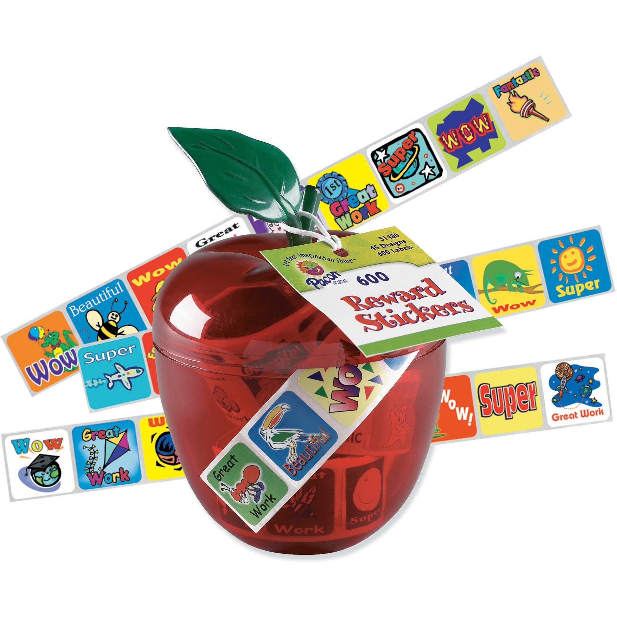 Pacon Plastic Apple Reward Stickers - 1" Height x 1" Width x 4" Length - Red - Plastic - 468 / Pack