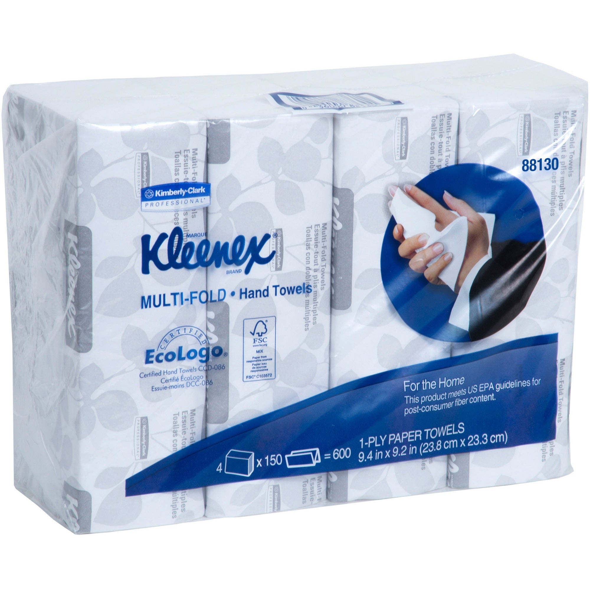 Kleenex Multi-fold Towels - 1 Ply - 9.20" Width x 9.40" Length - Blue, White - 150/Sleeve - 4 / Pack