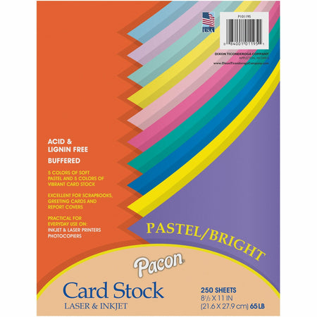 Pacon Cardstock Sheets - Assorted - Letter - 8 1/2" x 11" - 65 lb Basis Weight - Sustainable Forestry Initiative (SFI) - Assorted - 250 / Pack