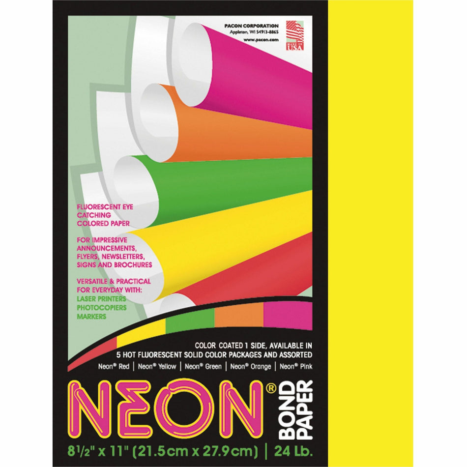 Pacon Neon Multipurpose Paper - Yellow - Letter - 8 1/2" x 11" - 24 lb Basis Weight - Sustainable Forestry Initiative (SFI) - Neon Yellow - 100 / Pack
