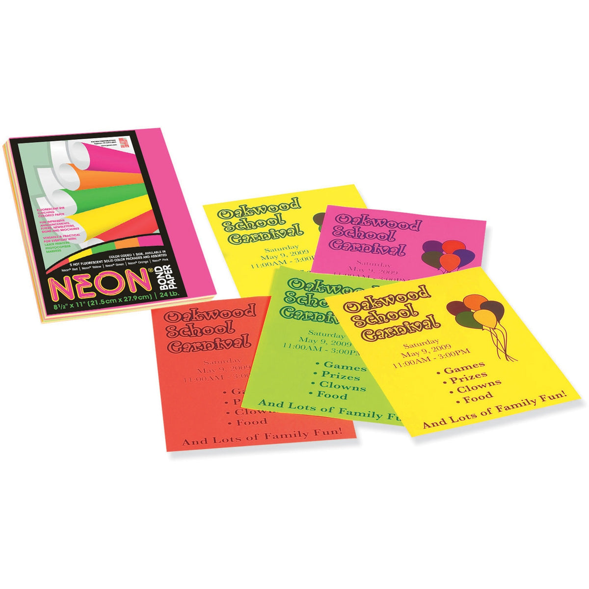 Pacon Neon Multipurpose Paper - Assorted - Letter - 8 1/2" x 11" - 24 lb Basis Weight - Sustainable Forestry Initiative (SFI) - Assorted Neon - 100 / Pack