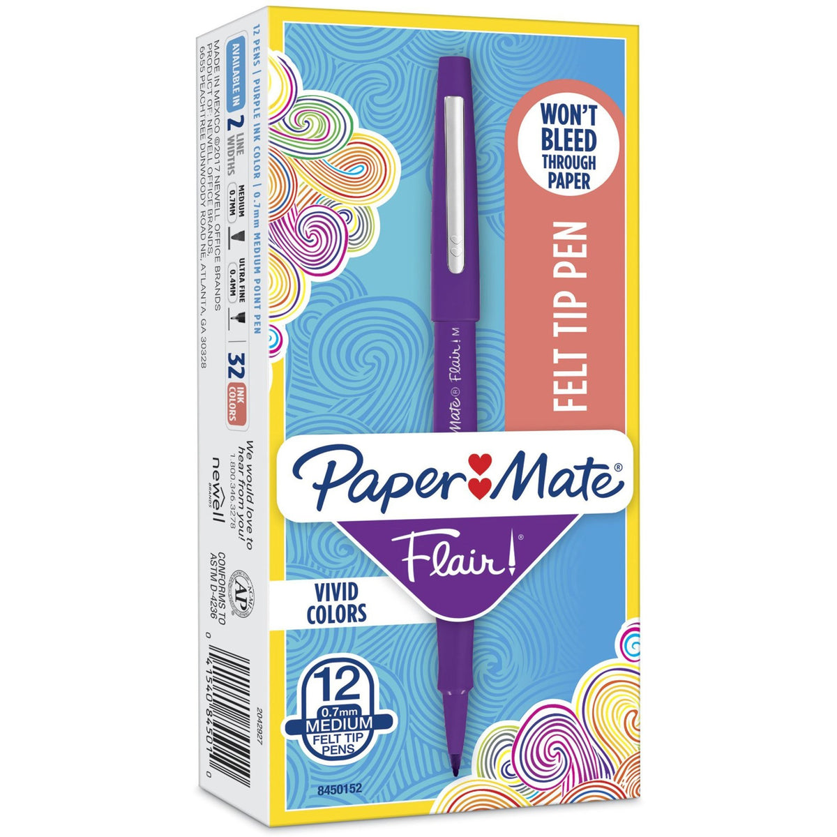 Paper Mate Flair Point Guard Felt Tip Marker Pens - Medium Pen Point - Purple Ink - Water Based - Purple Barrel - 1 Dozen