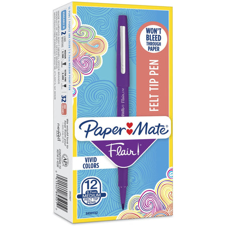 Paper Mate Flair Point Guard Felt Tip Marker Pens - Medium Pen Point - Purple Ink - Water Based - Purple Barrel - 1 Dozen