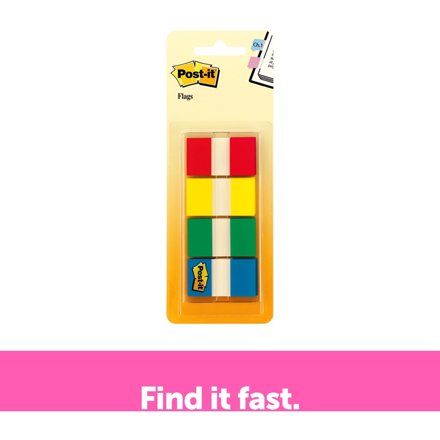 Post-it®  Flags - 40 x Red, 40 x Yellow, 40 x Blue, 40 x Green - 1" Flag/Note Width x 1 3/4" Flag/Note Length - Rectangle - Unruled - Red, Yellow, Green, Blue, Assorted - Dispenser Included - 160 / Pack