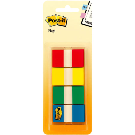 Post-it®  Flags - 40 x Red, 40 x Yellow, 40 x Blue, 40 x Green - 1" Flag/Note Width x 1 3/4" Flag/Note Length - Rectangle - Unruled - Red, Yellow, Green, Blue, Assorted - Dispenser Included - 160 / Pack