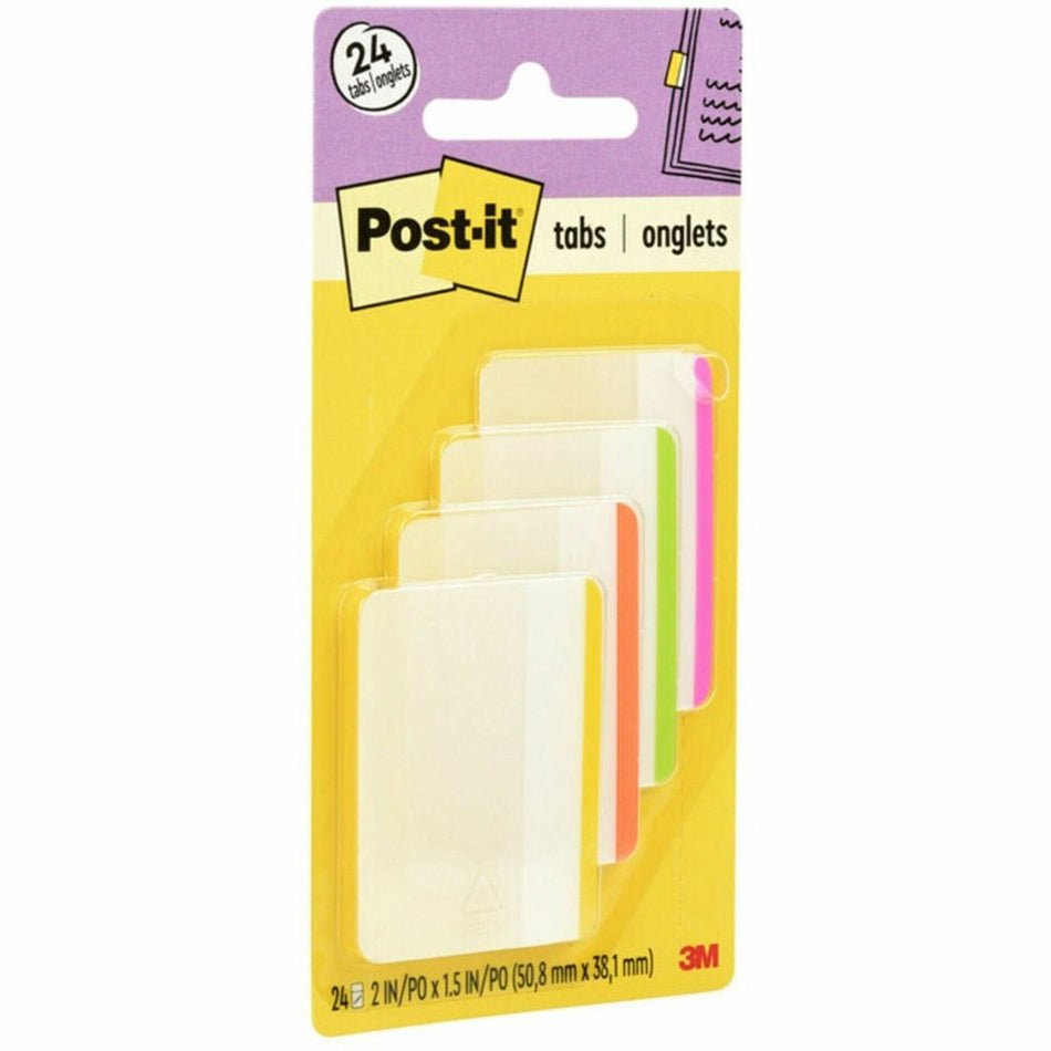Post-it®  Durable Tabs - Write-on Tab(s) - 1.50" Tab Height x 2" Tab Width - Pink, Green, Orange, Yellow Tab(s) - Repositionable - 24 / Pack