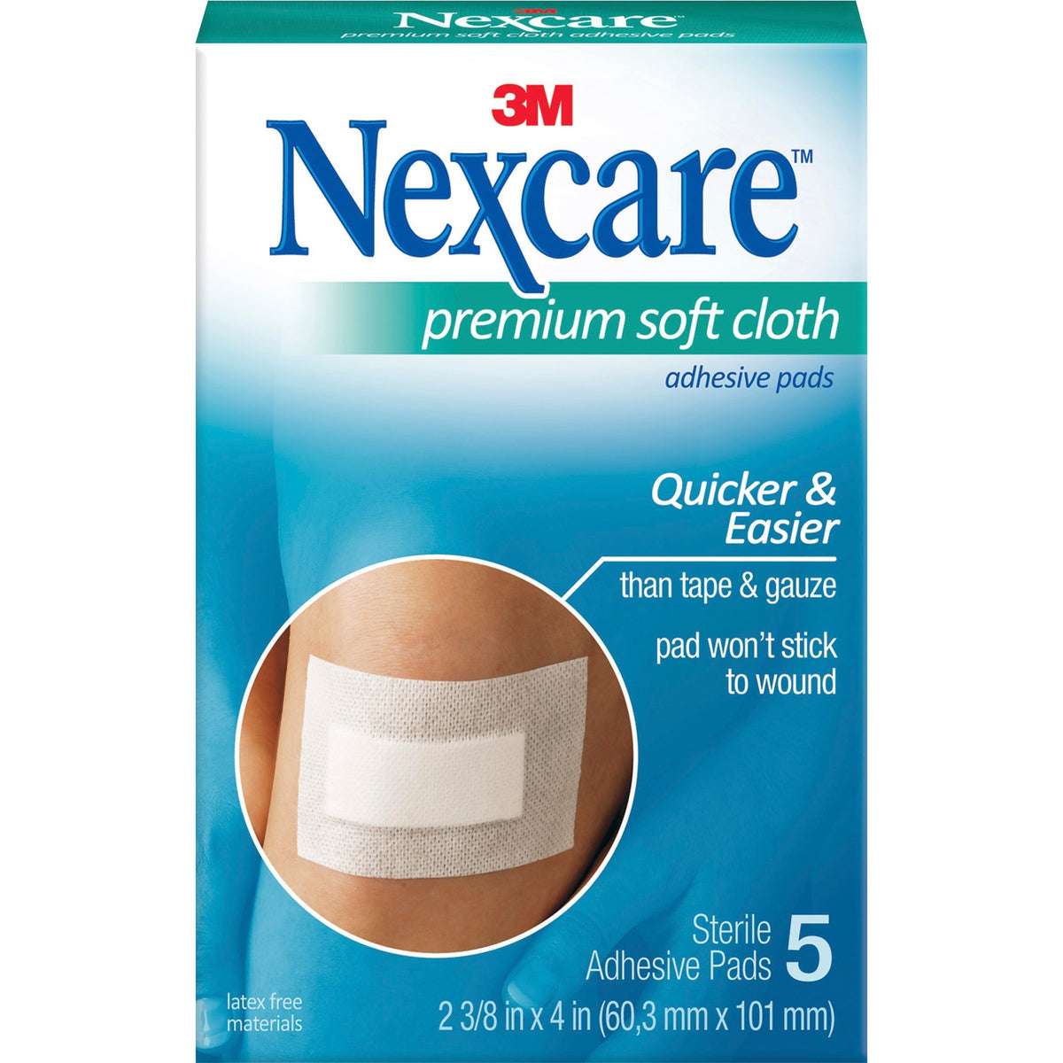 Nexcare Soft Cloth Premium Adhesive Gauze Pad - 3 Ply - 2.38" Width x 3" Length - White - 5/Pack - 3 / Box