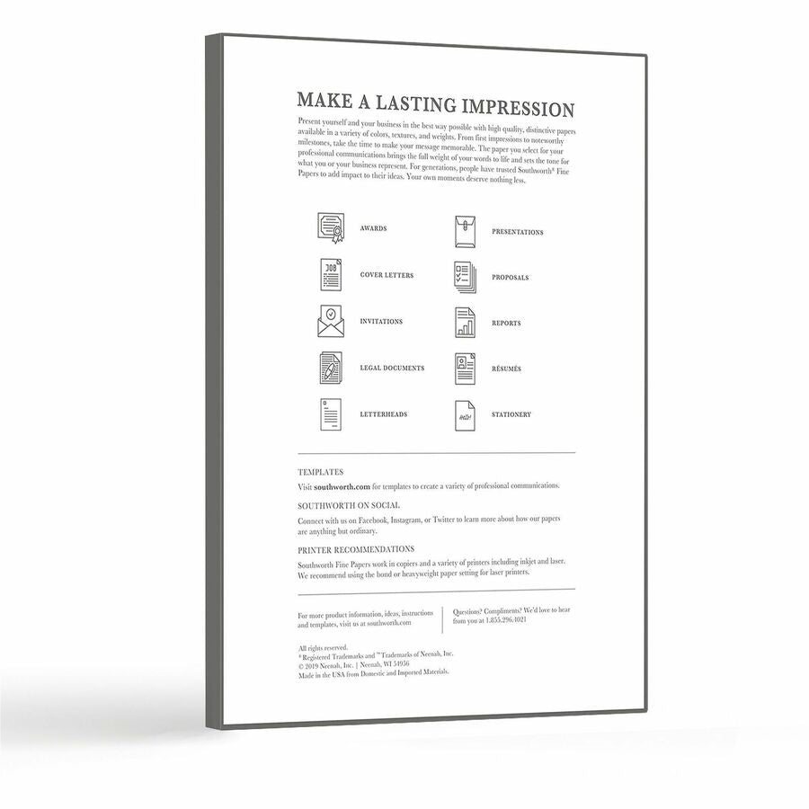 Southworth Parchment Specialty Paper - Letter - 8 1/2" x 11" - 24 lb Basis Weight - Parchment - Acid-free, Lignin-free - Ivory - 100 / Pack