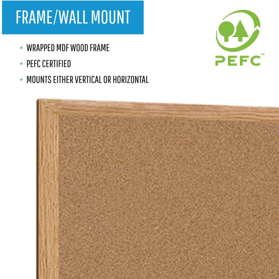 MasterVision Earth Series Recycled Cork Bulletin Boards - 24" Board Height x 36" Board Width - Cork Surface - Self-healing - Wood Frame - 1 Each
