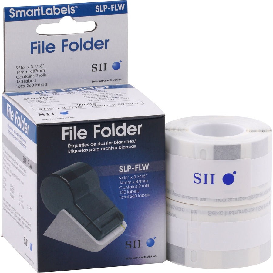 Seiko High Quality SLP-FLW File Folder Labels - 9/16" Width x 3 7/16" Length - Rectangle - Direct Thermal - White - Paper - Self-adhesive - 130 / Roll - 1 Each