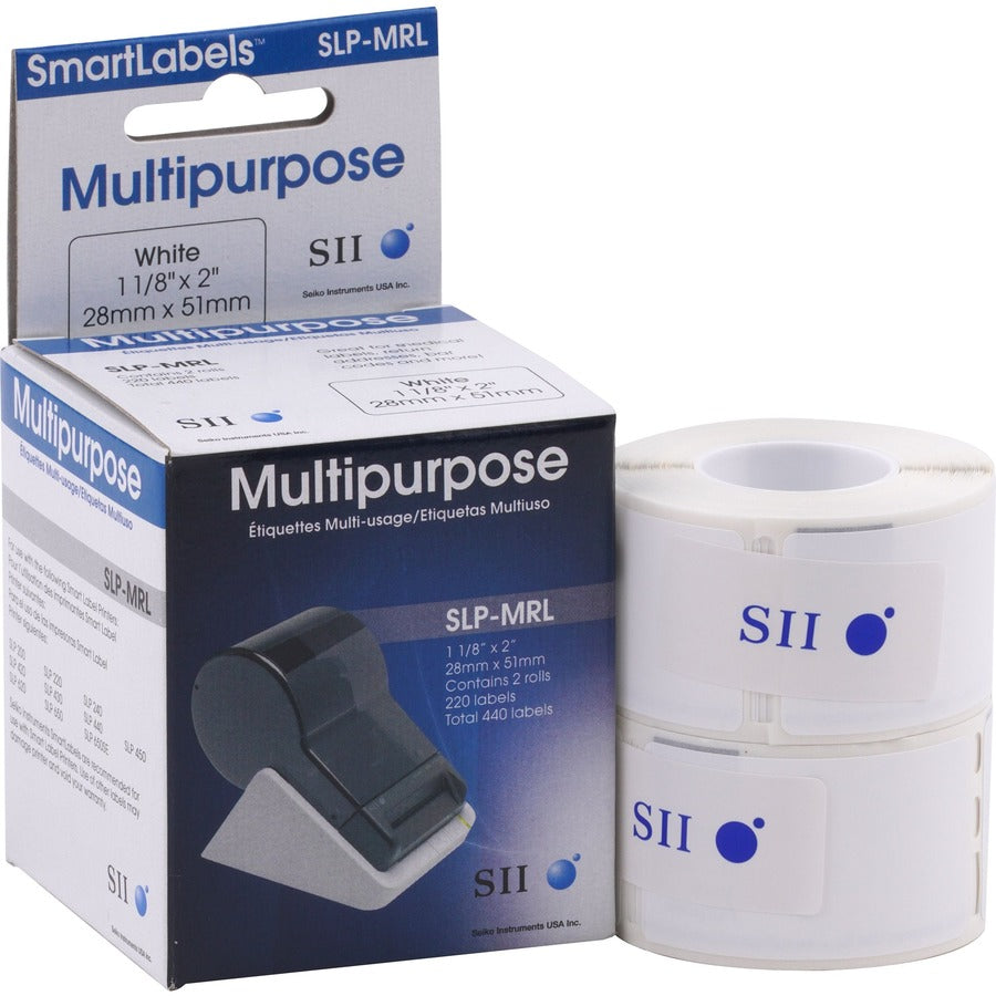Seiko High Quality SLP-MRL Multipurpose Labels - 1 1/10" Width x 2 1/64" Length - Rectangle - Direct Thermal - White - Paper - Self-adhesive - 220 / Roll - 2 / Box
