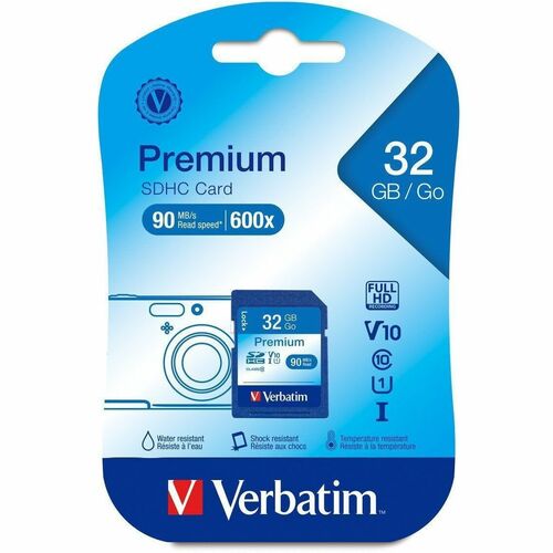 Verbatim Premium 32 GB Class 10/UHS-I (U1) SDHC - 1 Each - TAA Compliant - 45 MB/s Read - Lifetime Warranty
