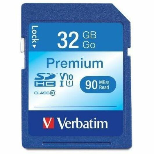 Verbatim Premium 32 GB Class 10/UHS-I (U1) SDHC - 1 Each - TAA Compliant - 45 MB/s Read - Lifetime Warranty