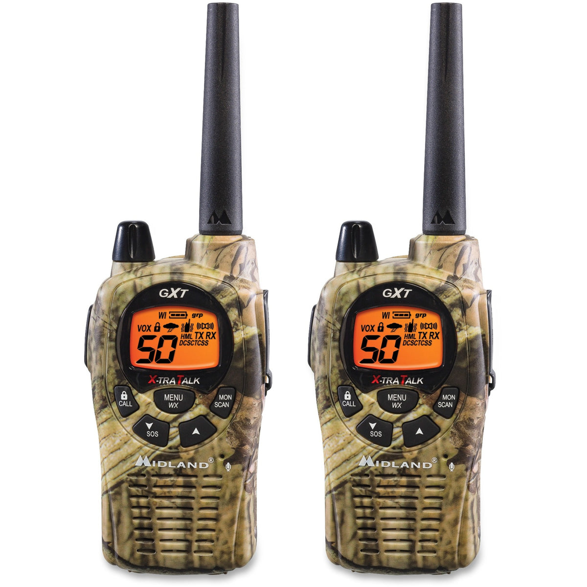 Midland GXT1050VP4 2-Way Pair - 50 Radio Channels - Upto 190080 ft - 38 Total Privacy Codes - CTCSS - Auto Squelch, Keypad Lock, Silent Operation - Water Proof - AA - 2 / Each