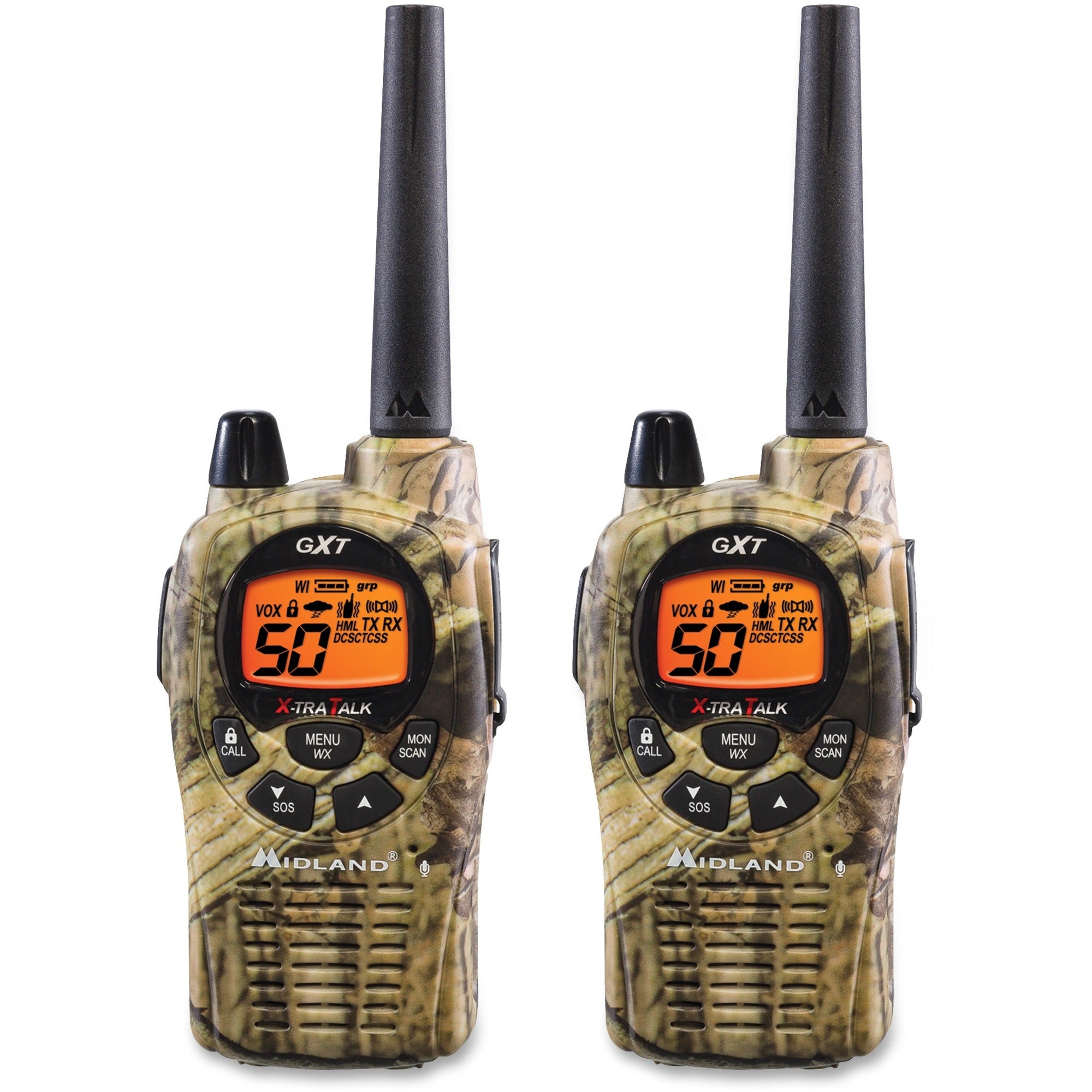 Midland GXT1050VP4 2-Way Pair - 50 Radio Channels - Upto 190080 ft - 38 Total Privacy Codes - CTCSS - Auto Squelch, Keypad Lock, Silent Operation - Water Proof - AA - 2 / Each