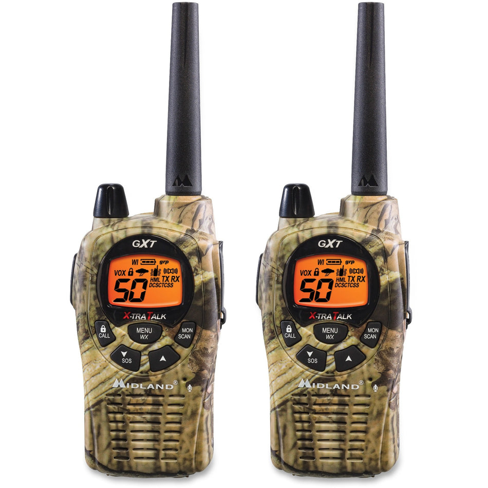 Midland GXT1050VP4 2-Way Pair - 50 Radio Channels - Upto 190080 ft - 38 Total Privacy Codes - CTCSS - Auto Squelch, Keypad Lock, Silent Operation - Water Proof - AA - 2 / Each