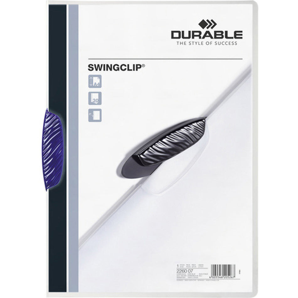 SWINGCLIP Letter Report Cover - 8 1/2" x 11" - 30 Sheets Capacity - Polypropylene - Dark Blue - Wear Resistant - 25 / Box