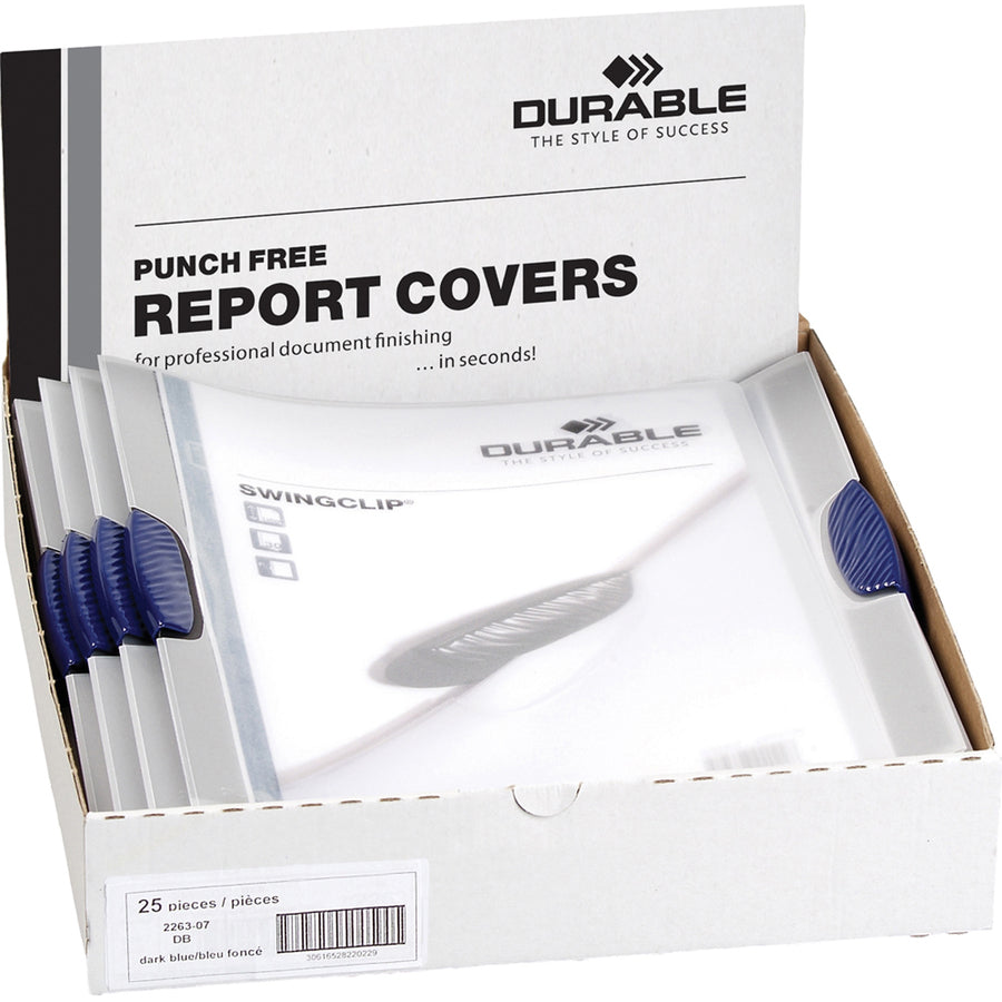 SWINGCLIP Letter Report Cover - 8 1/2" x 11" - 30 Sheets Capacity - Polypropylene - Dark Blue - Wear Resistant - 25 / Box