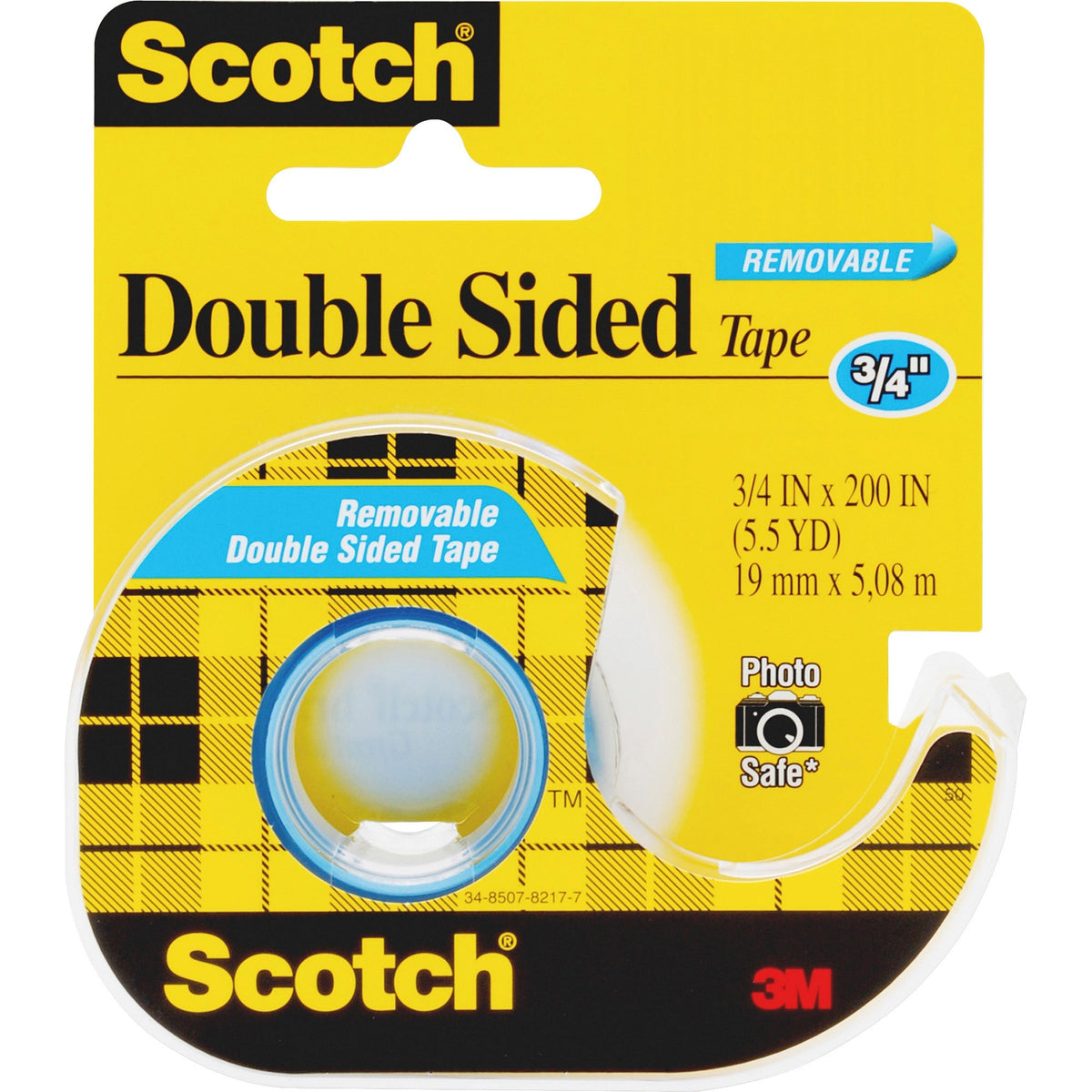 Scotch Double-Sided Photo-Safe Tape - 16.67 ft Length x 0.75" Width - 1" Core - Clear - Dispenser Included - Handheld Dispenser - For Sealing, Packing - 1 Roll