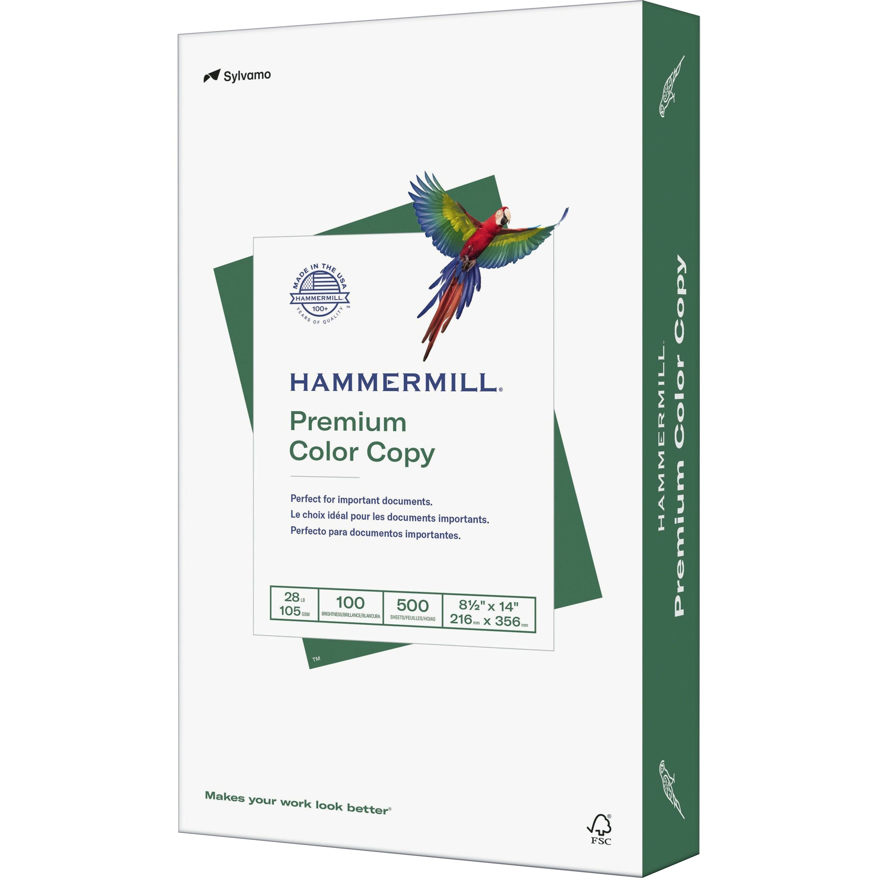 Hammermill Premium Color Copy Paper - White - 100 Brightness - Legal - 8 1/2" x 14" - 28 lb Basis Weight - Ultra Smooth - White - 500 / Ream
